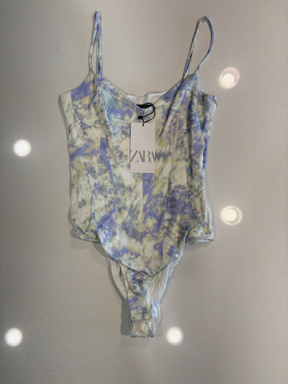 Zara  Bodysuit in a Lavender & Cream Tie-Dye